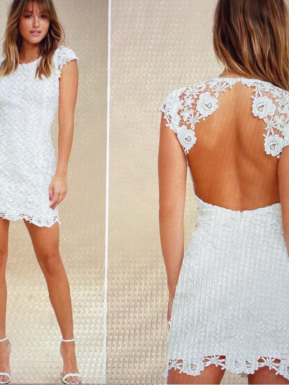Lulu's White Lace Mini Dress with Open Back